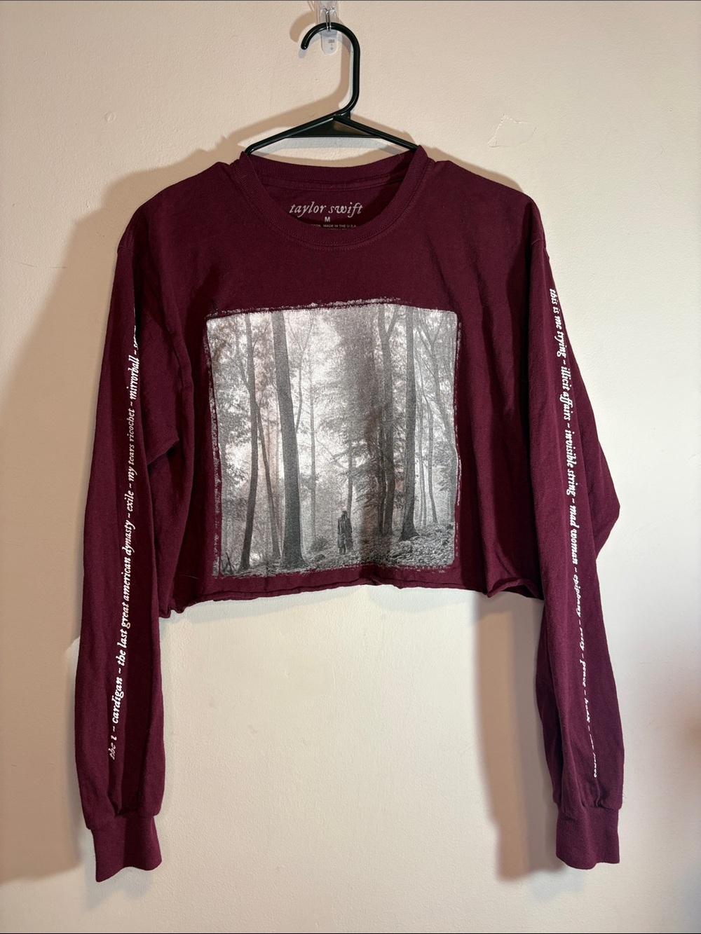Taylor Swift "In the Trees" Folklore Album Era Official Merch Sleeve Cropped Tee